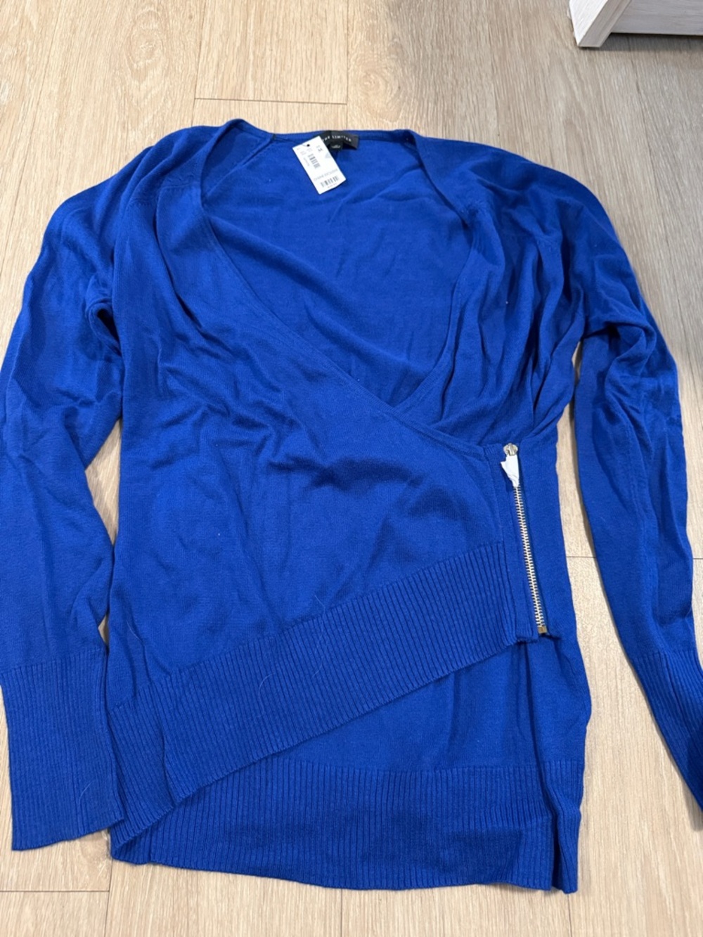 The Limited Royal Blue V-Neck Wrap Sweater with Side Zip